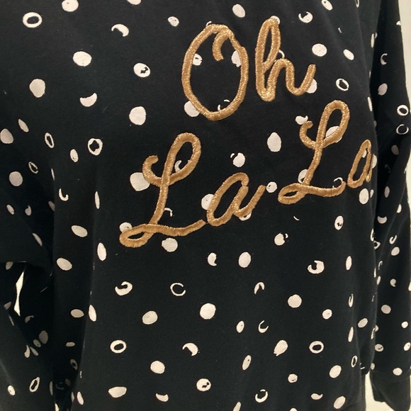 BETSEY JOHNSON Black White Polka Dot “Oh La La” Gold embroidery Sweatshirt M - Picture 12 of 17